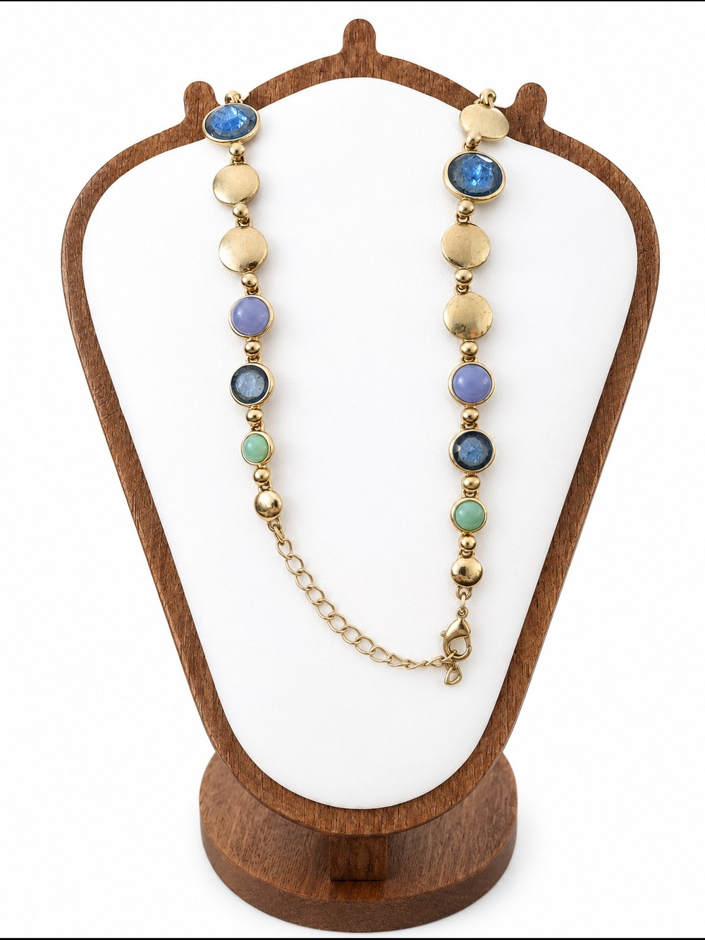 Gold-Tone Blue & Green Multi-Stone Statement Necklace Bracelet And Earrings Set - Picture 2 of 4